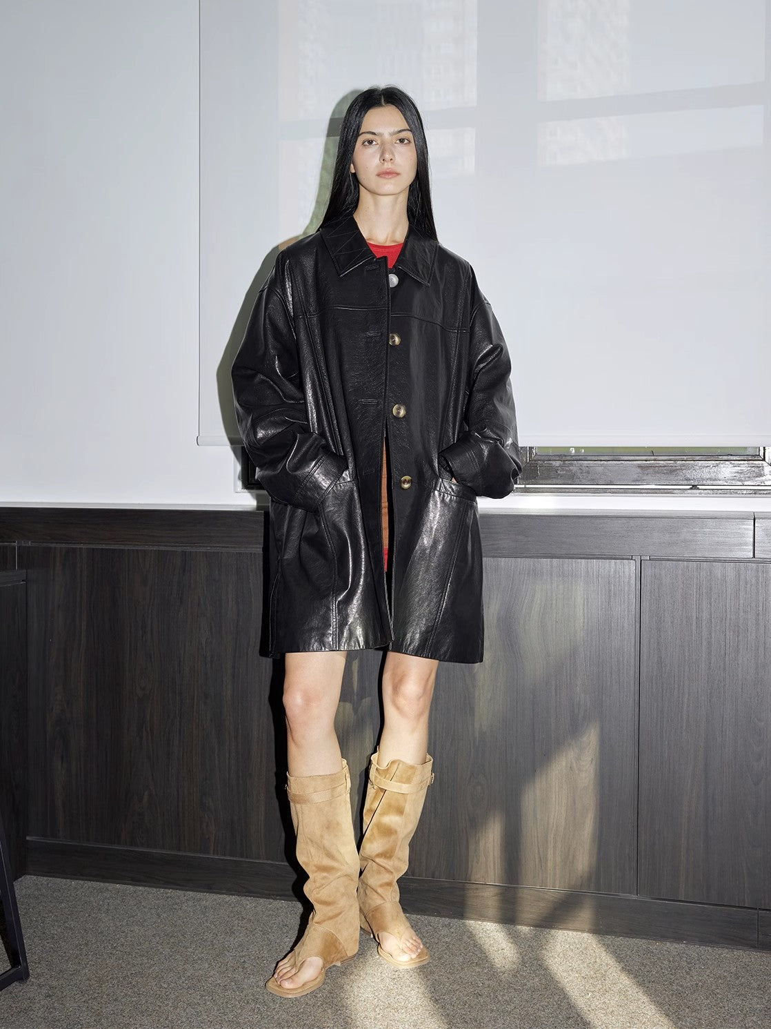 Limited Edition Waxed Goat Leather/Retro Casual Lapel Mid-Length Leather Jacket “Notting Hill Diary”