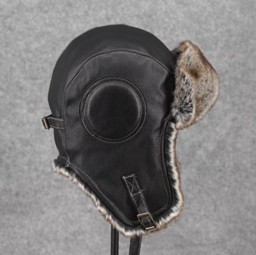 Unisex Vintage Style Genuine Sheep Leather Aviator Hat