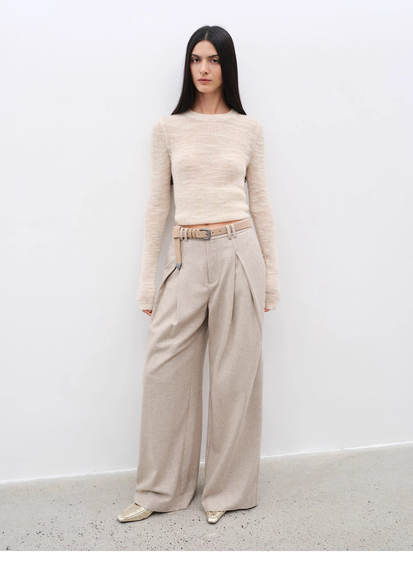 "City Stroll" casual and relaxed wool-blend double-pleated straight draped wide-leg casual trousers for autumn
