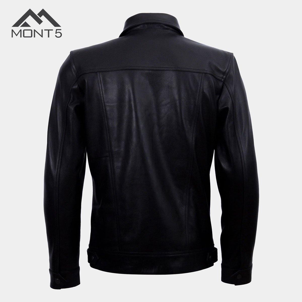 MONT5 Diran Men Black Classic Leather Jacket with Shirt Collar