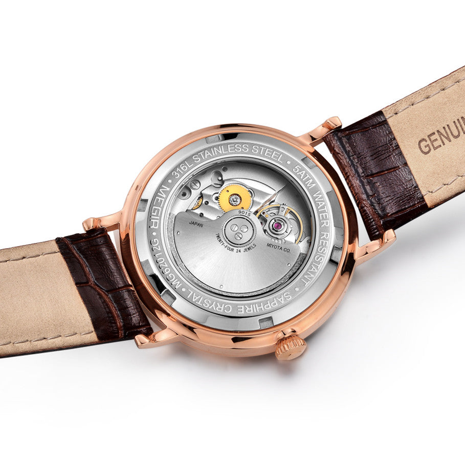 MEGIR Luxury Automatic Mechanical Watch for Men Large Dial Sapphire Leather Strap