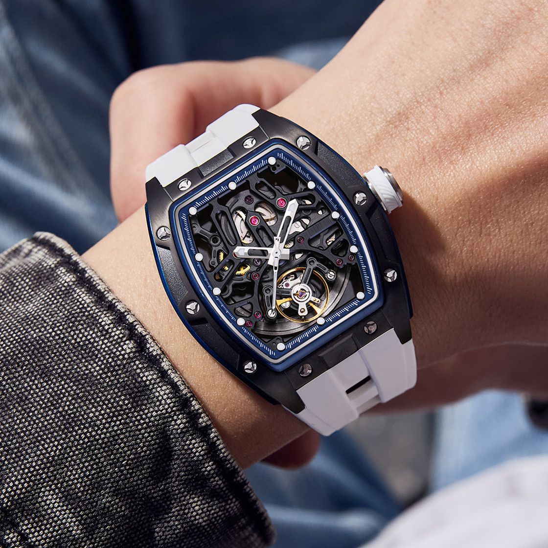 New Skeleton Dial Watches for Men Stainless Steel Case Automatic Mechanical Wristwatch