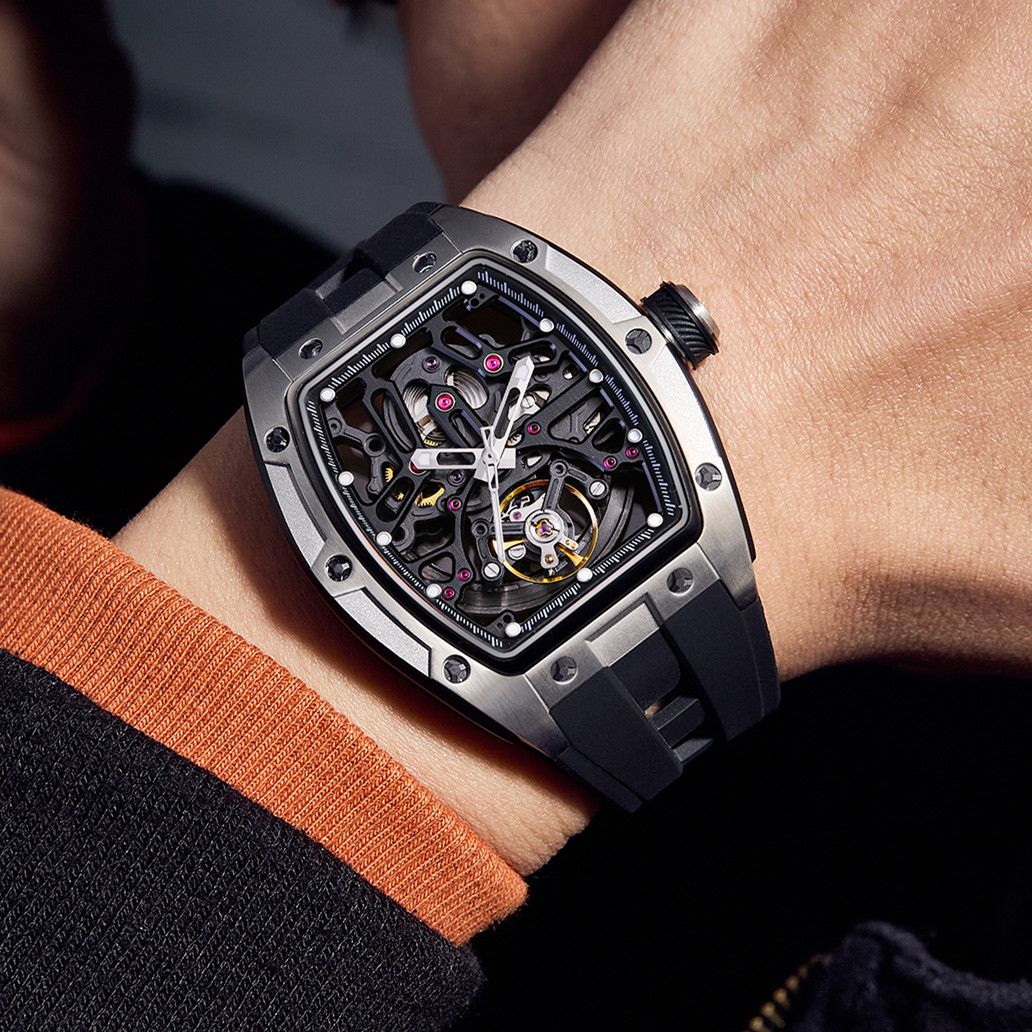New Skeleton Dial Watches for Men Stainless Steel Case Automatic Mechanical Wristwatch