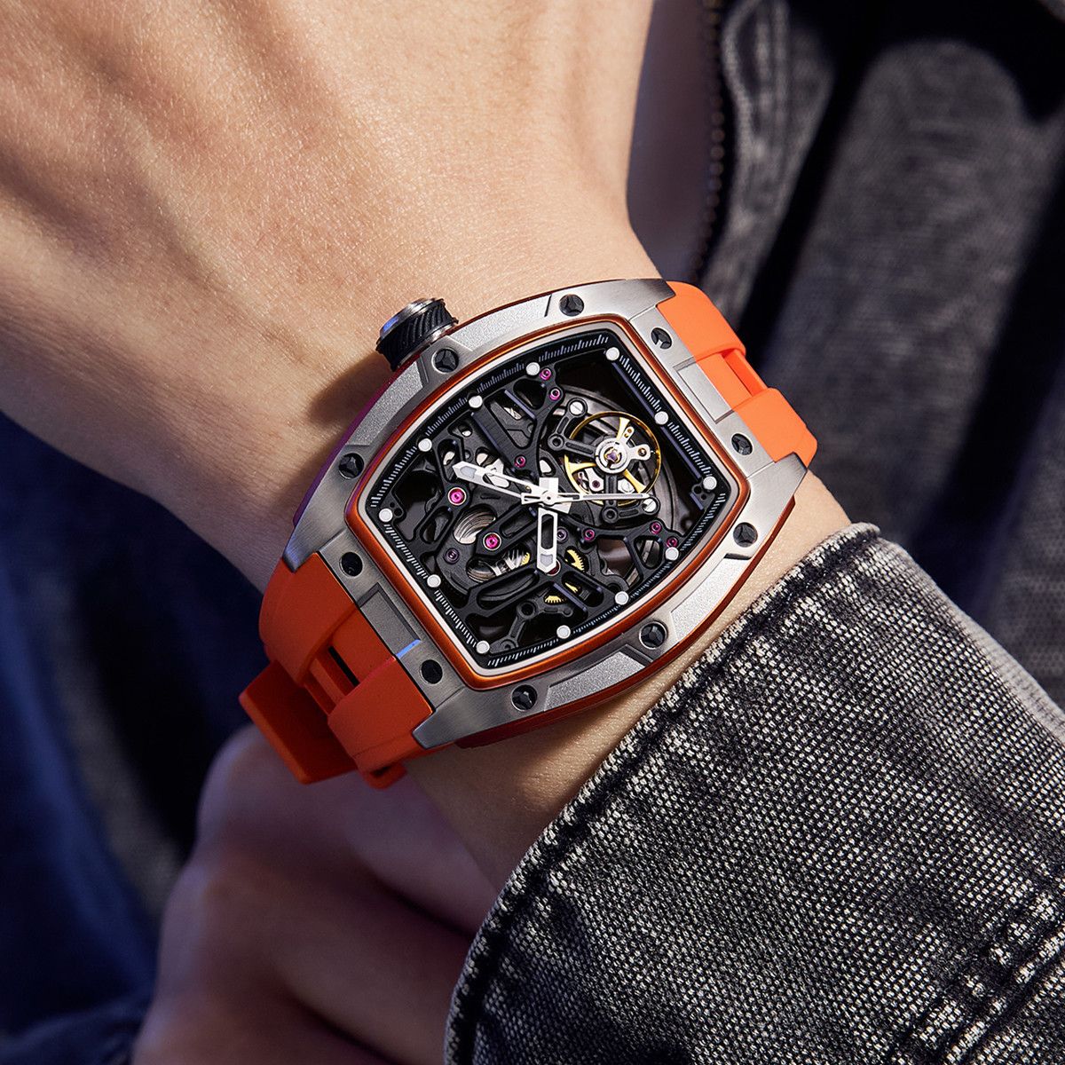 New Skeleton Dial Watches for Men Stainless Steel Case Automatic Mechanical Wristwatch