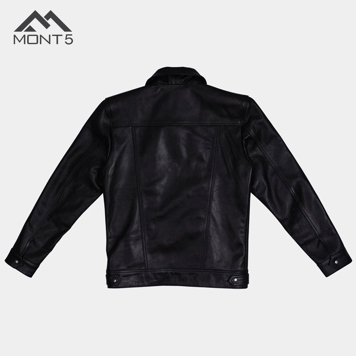 MONT5 Diran Men Black Classic Leather Jacket with Shirt Collar