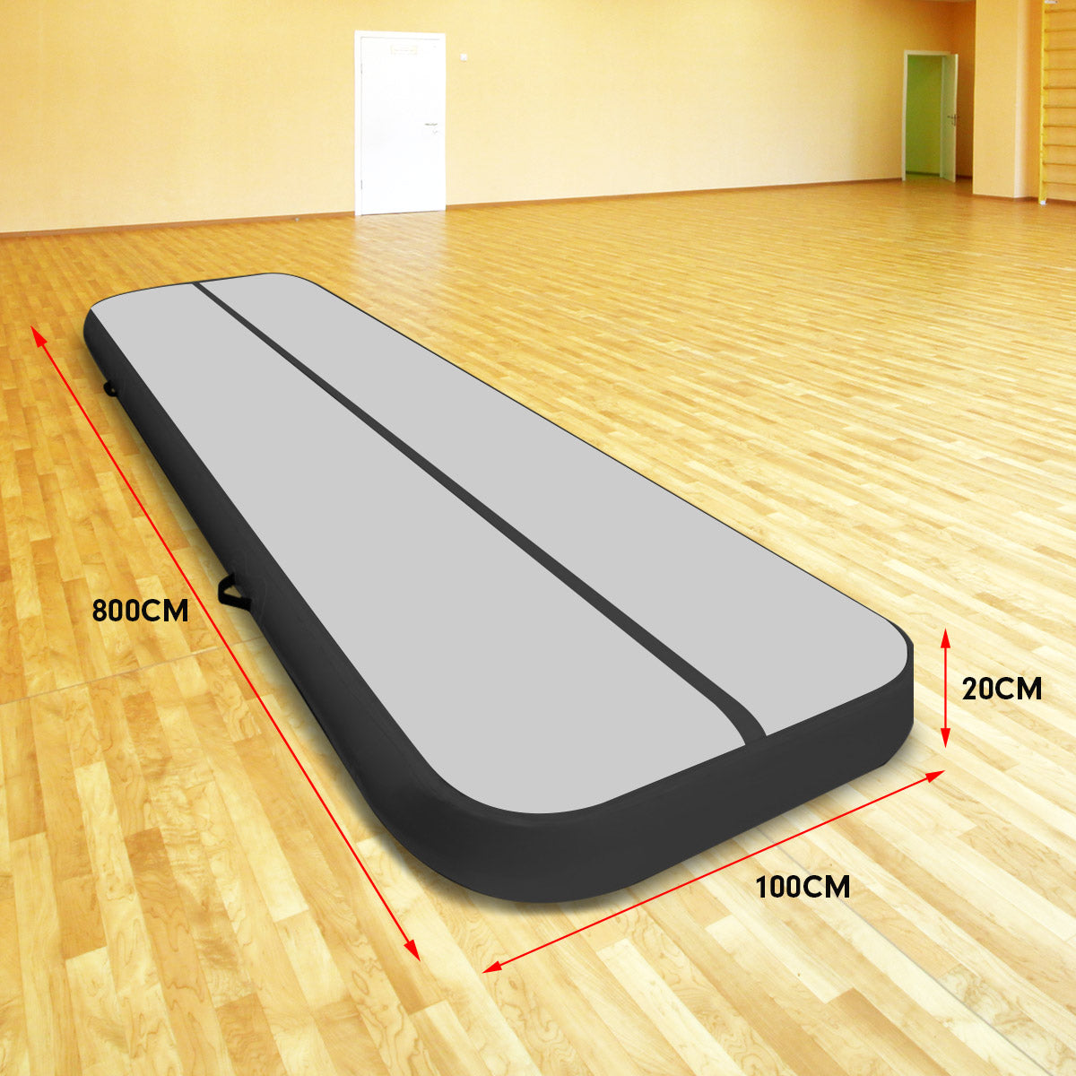 NNEDPE 8m x 1m Air Track Inflatable Tumbling Mat Gymnastics - Grey Black