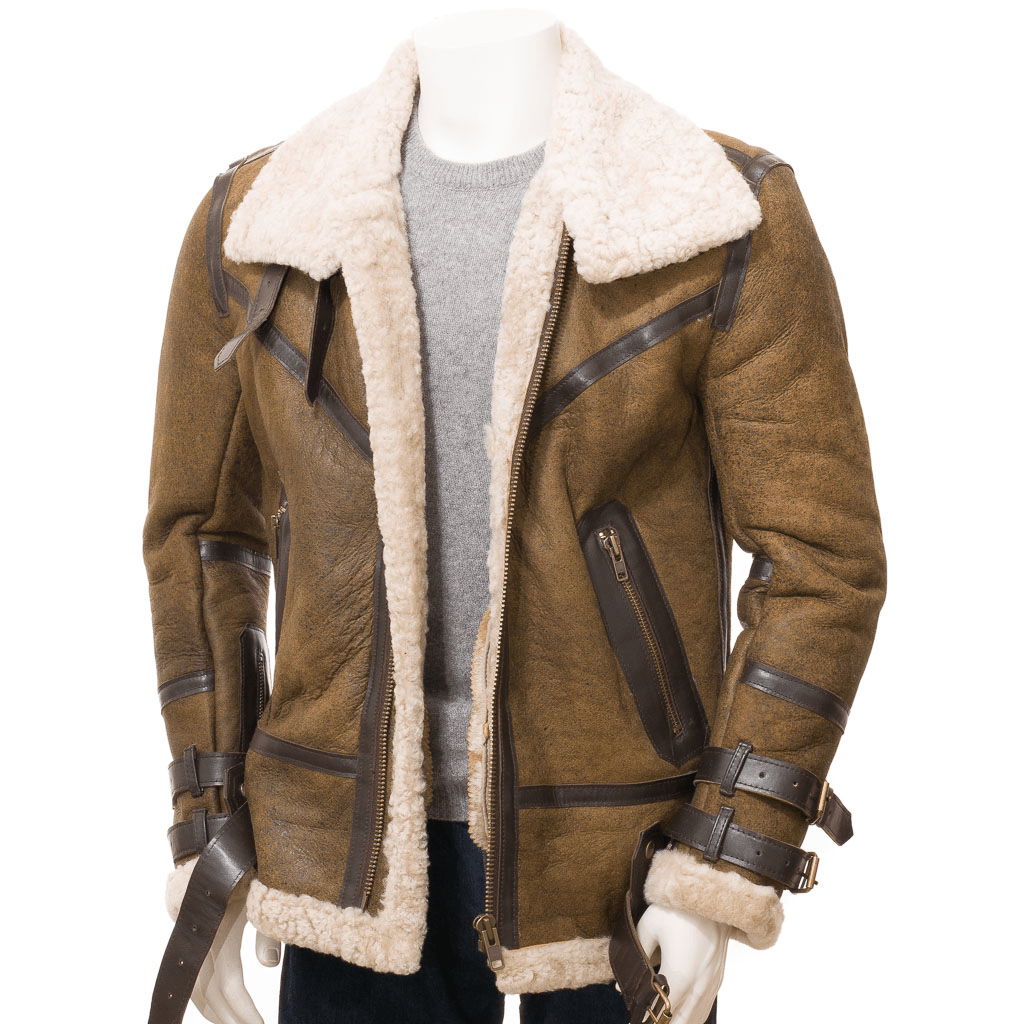MENS TAN SHEEPSKIN SHEARLING JACKET FREMONT