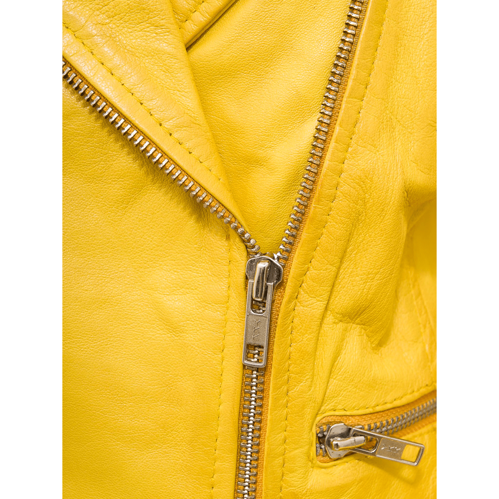 WOMEN'S YELLOW LEATHER BIKER JACKET ELBA
