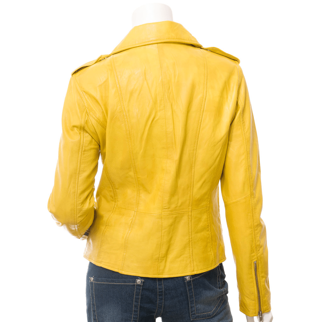 WOMEN'S YELLOW LEATHER BIKER JACKET ELBA