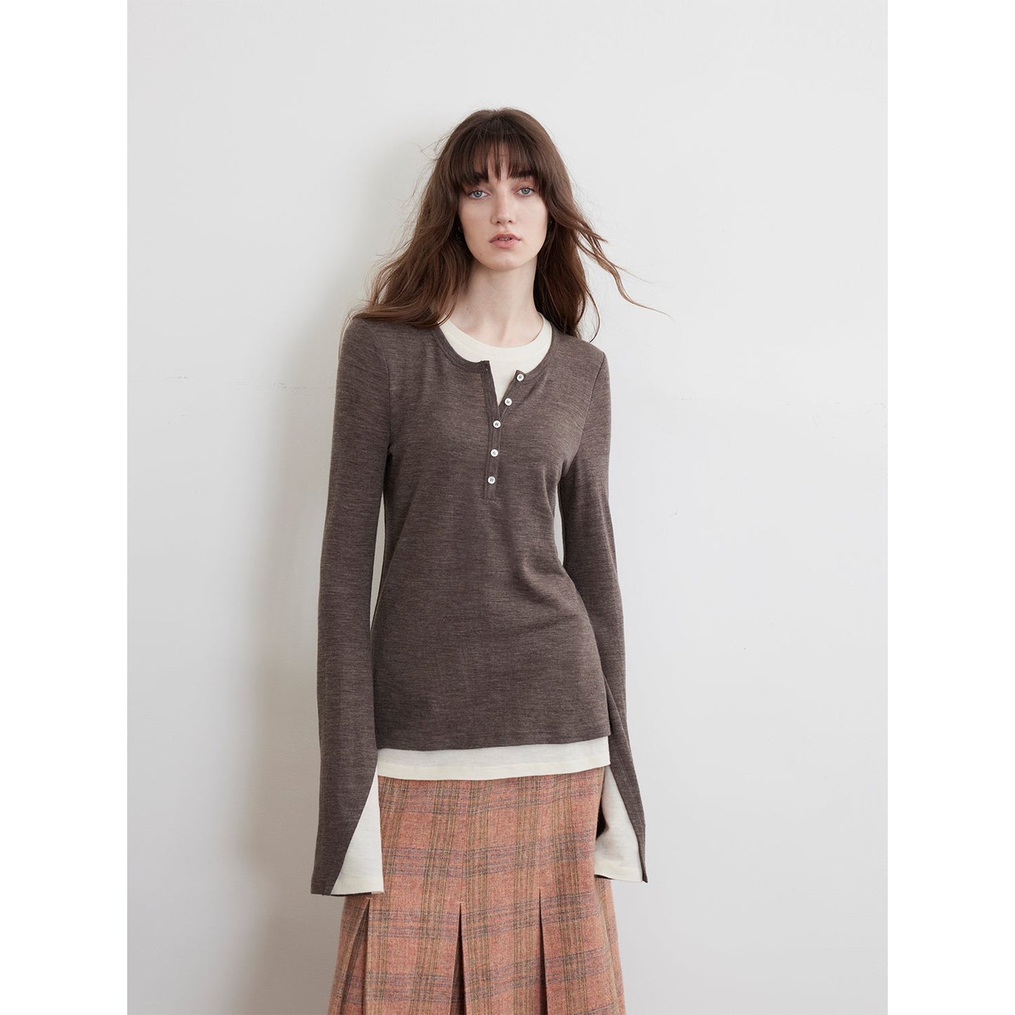 Elastic skin-friendly Henley Layered women's sweater
