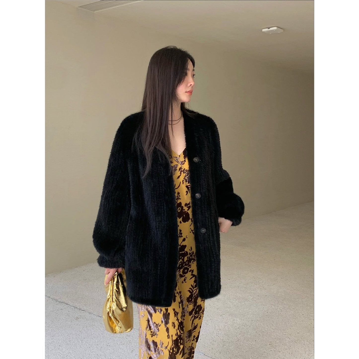 "Moon Serenade" High-luxury imported velvet mink woven fur coat mid-length mink coat (handmade)