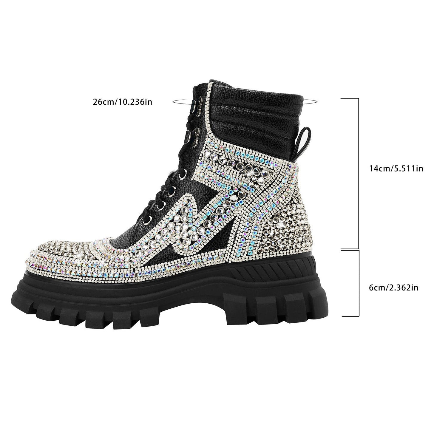 Black Crystal Embellished Walking Ankle Boots