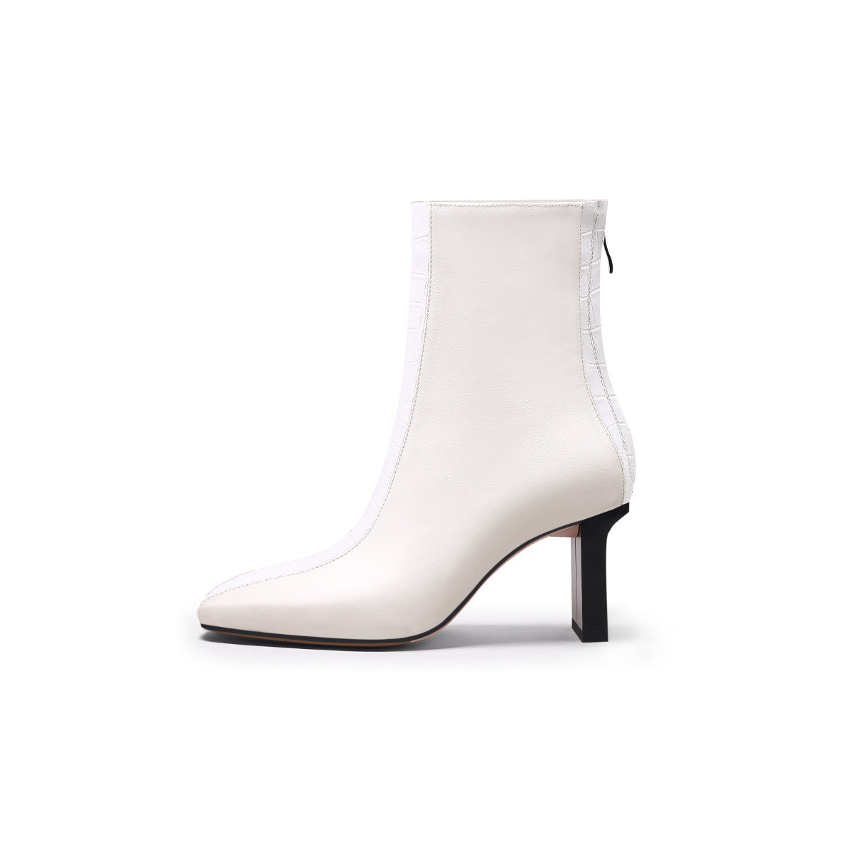 Block Heel Patchwork Leather Ankle Boots-7
