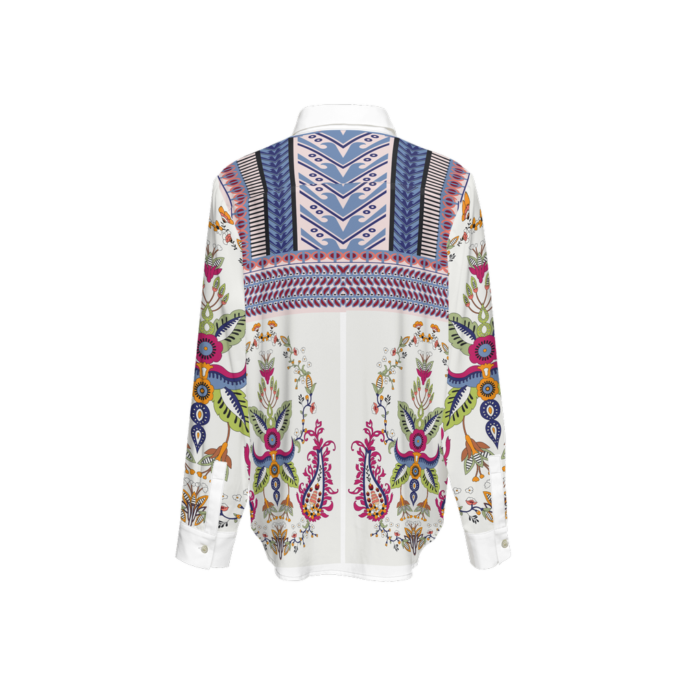 Women's Santorini Motif Classic Long Sleeve Button-Up Shirt