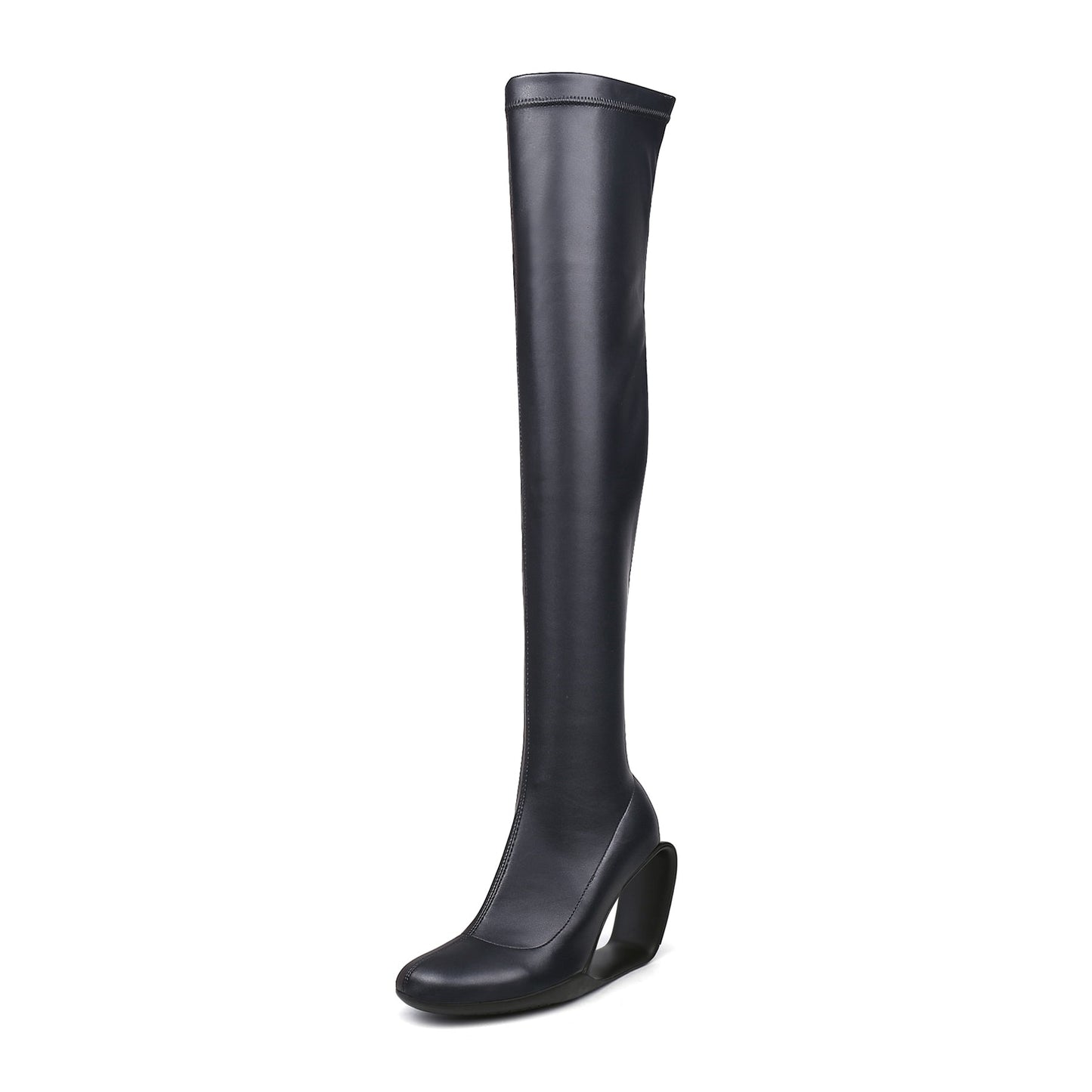 Hollow Wedge Black Knee High Boots