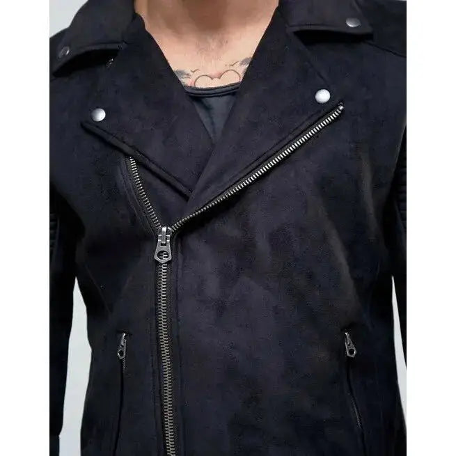Men’s Black Pure Suede Leather Motorcycle Jacket