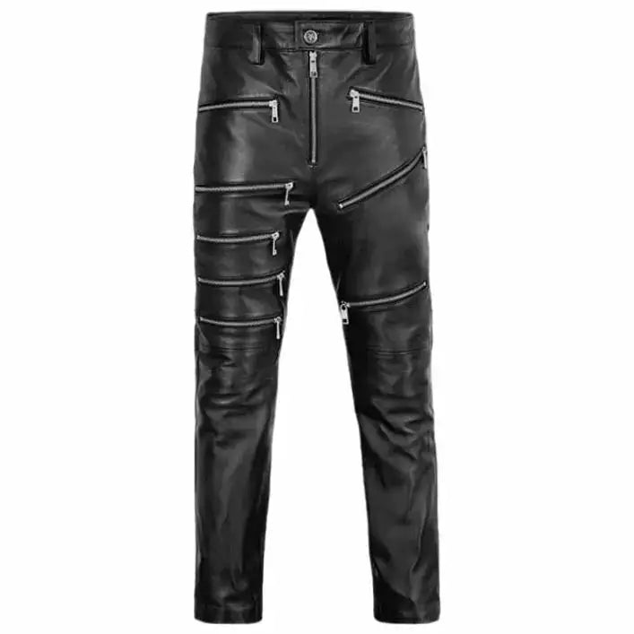 Black Mens Leather Sheep Skin Leather Biker Pant