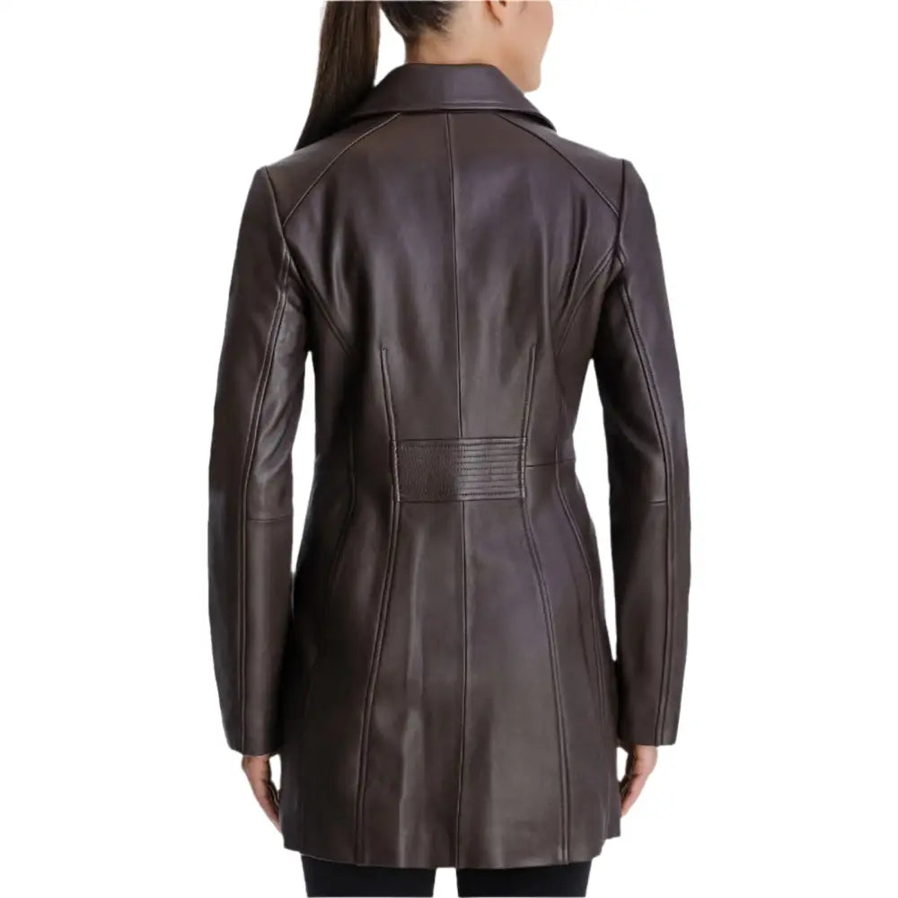 Women’s Petite Leather Button-Down Coat