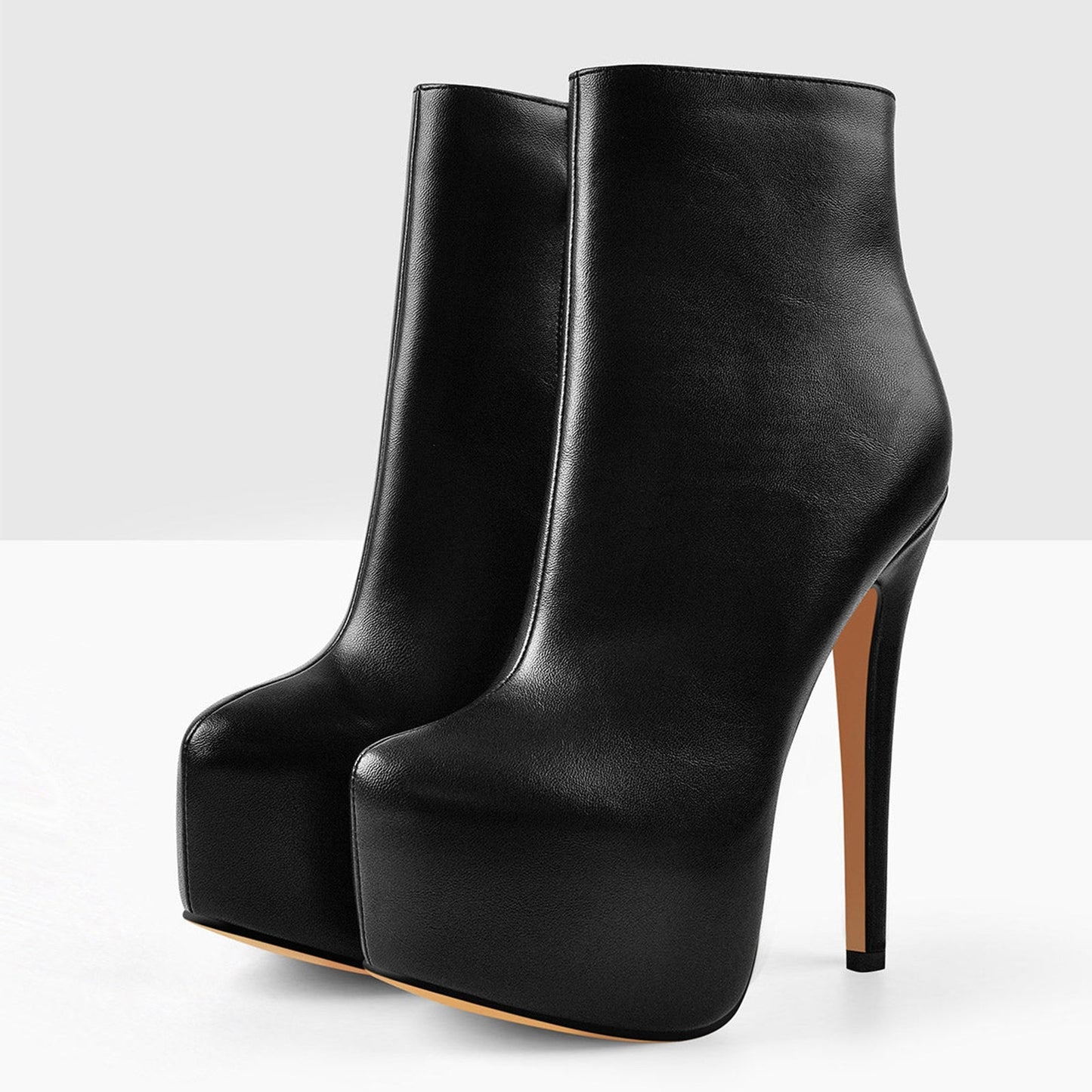 Sexy Black Platform Round Toe Stiletto Boots