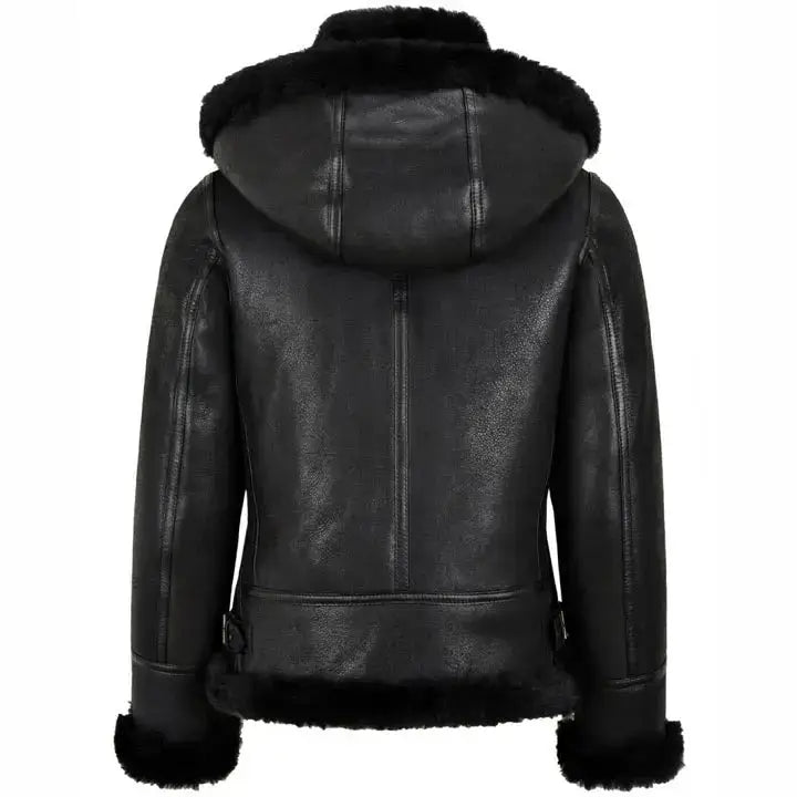 Women's Classic Hooded B3 Shearling Bomber Jacket