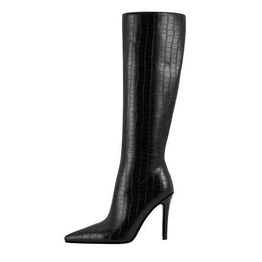 Featured image for Sleek Black Leather Pointed Knee High Boots Review