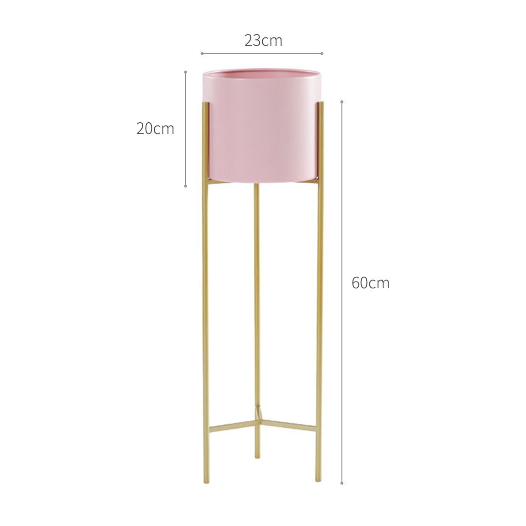 NNEAGS 2X 2 Layer 60cm Gold Metal Plant Stand with Pink Flower Pot Holder