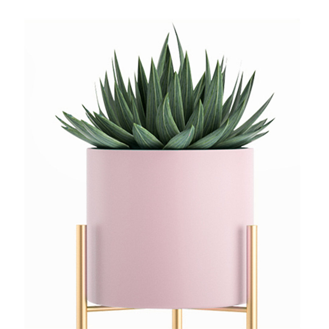 NNEAGS 2X 2 Layer 60cm Gold Metal Plant Stand with Pink Flower Pot Holder