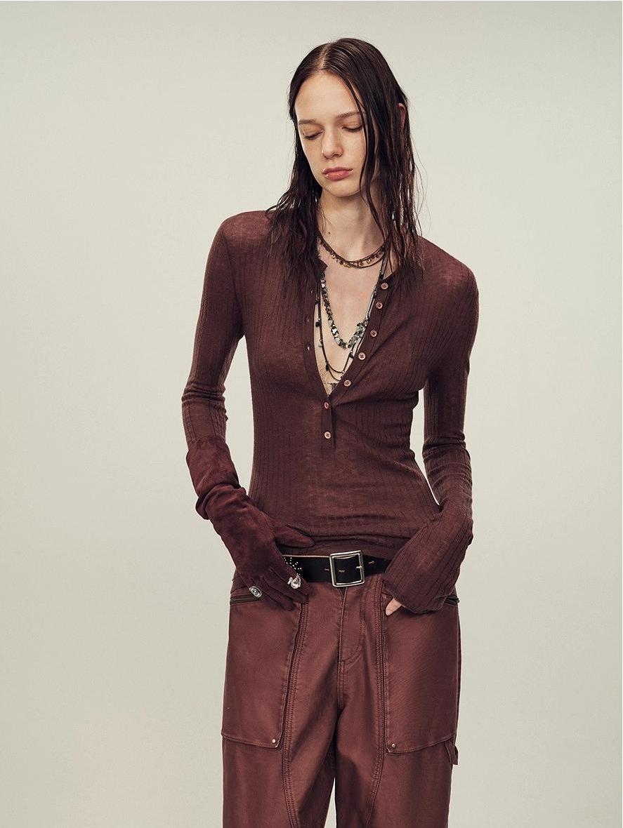 Ultrafine water-soluble wool blended versatile V-neck cardigan long-sleeved knitted top