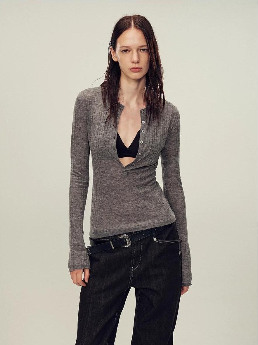 Ultrafine water-soluble wool blended versatile V-neck cardigan long-sleeved knitted top