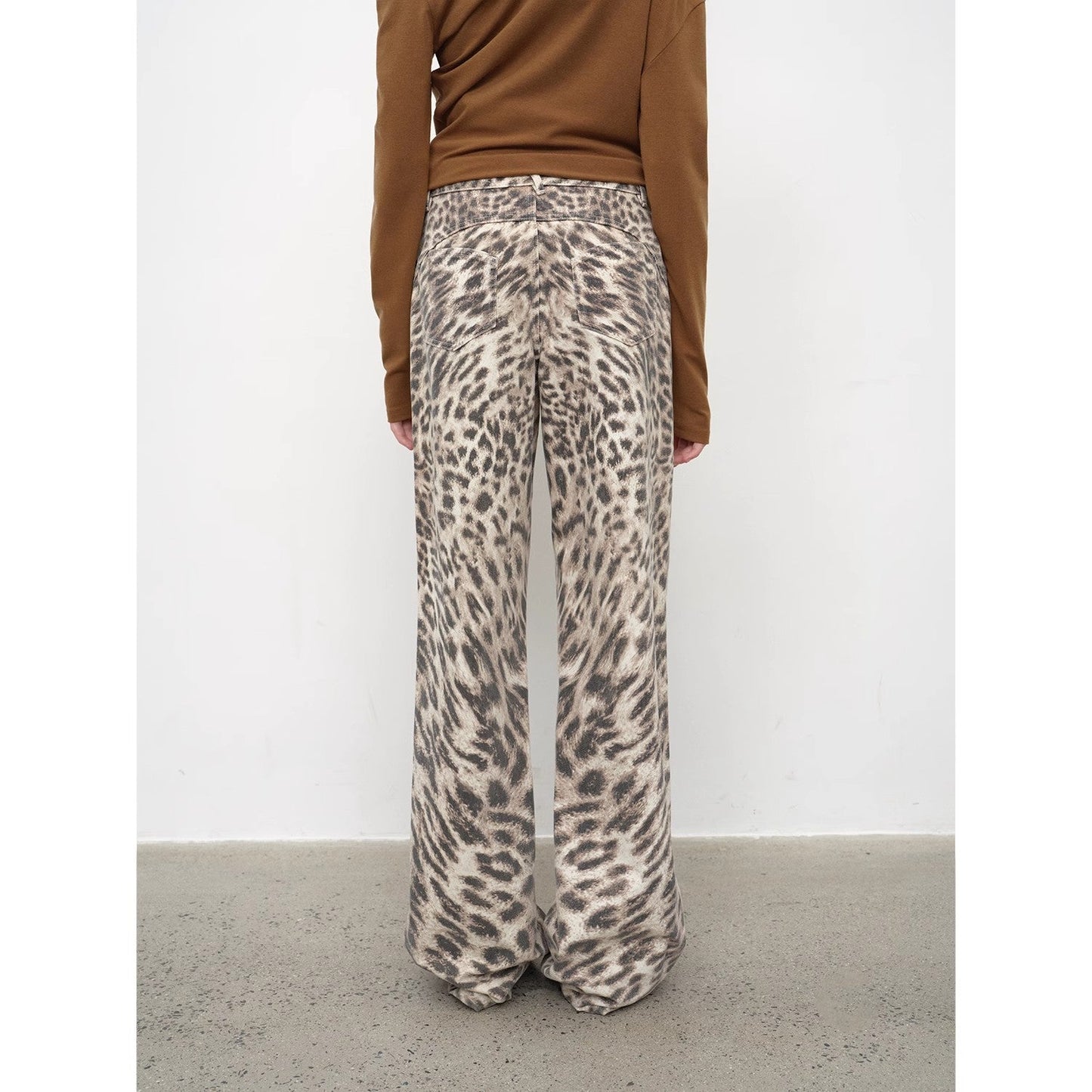 “Wild roar”vintage original leopard print Turkish imported washed slimming straight-leg bootcut jeans