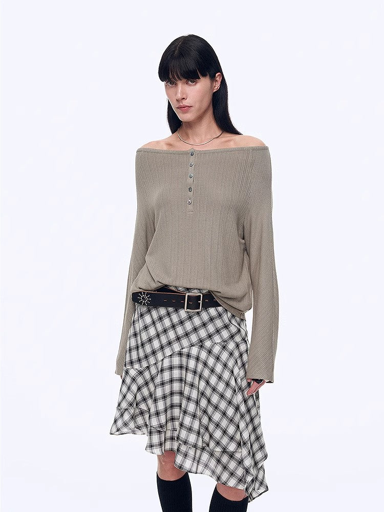 "Fashion Law" Casual One-shoulder Raglan Sleeve T-shirt Top