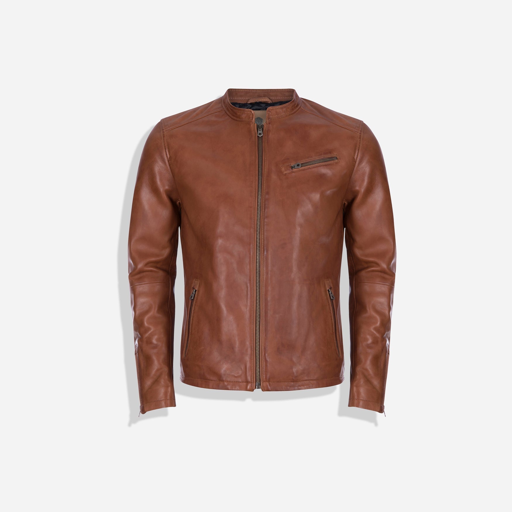 Burton Mandarin Collar Leather Jacket, Chestnut