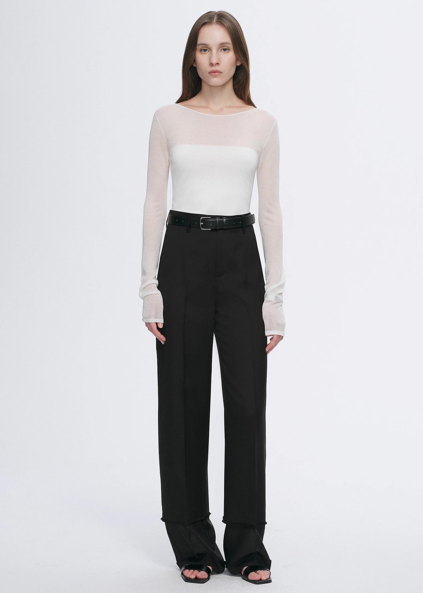 Transparent patchwork acetate Tencel temperament slim fit slim long sleeve T-shirt