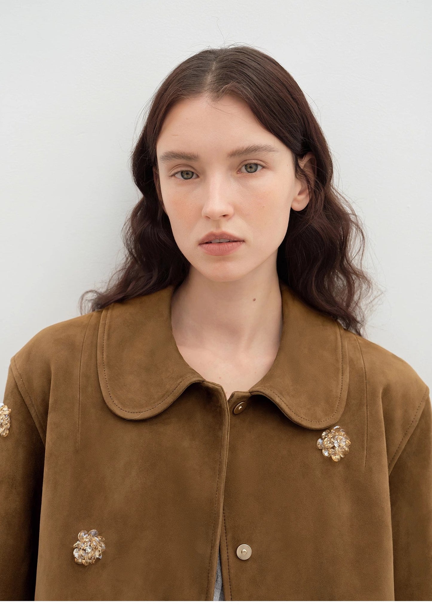 "Velour" high-grade beaded suede leather short leather jacket for women