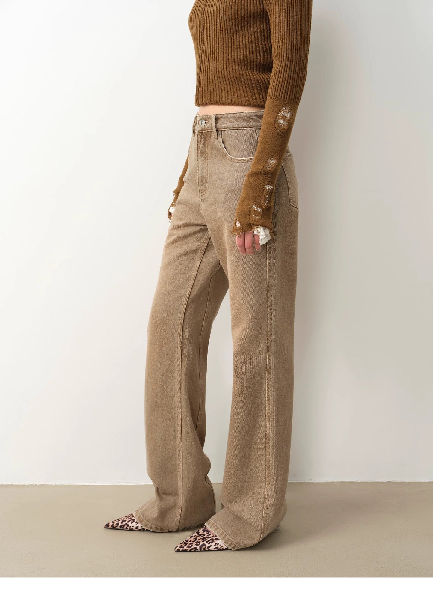 "Pure Flared" Japanese imported fabric Vintage retro washed loose flared jeans for women