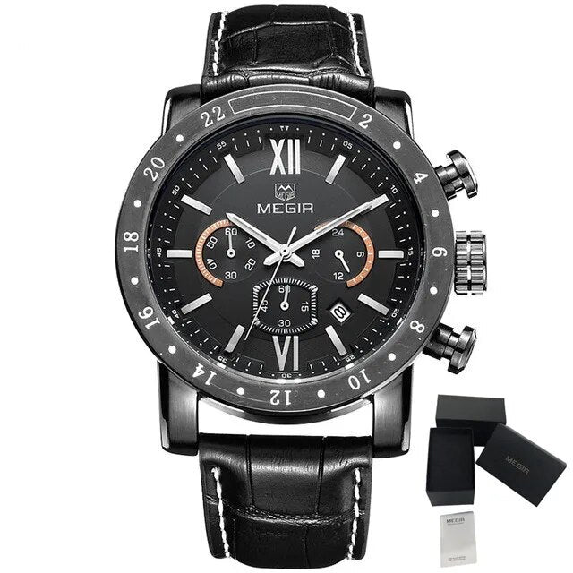 MEGIR Luxury Men's Business Watches Chronograph Waterproof Stainless Steel Quartz