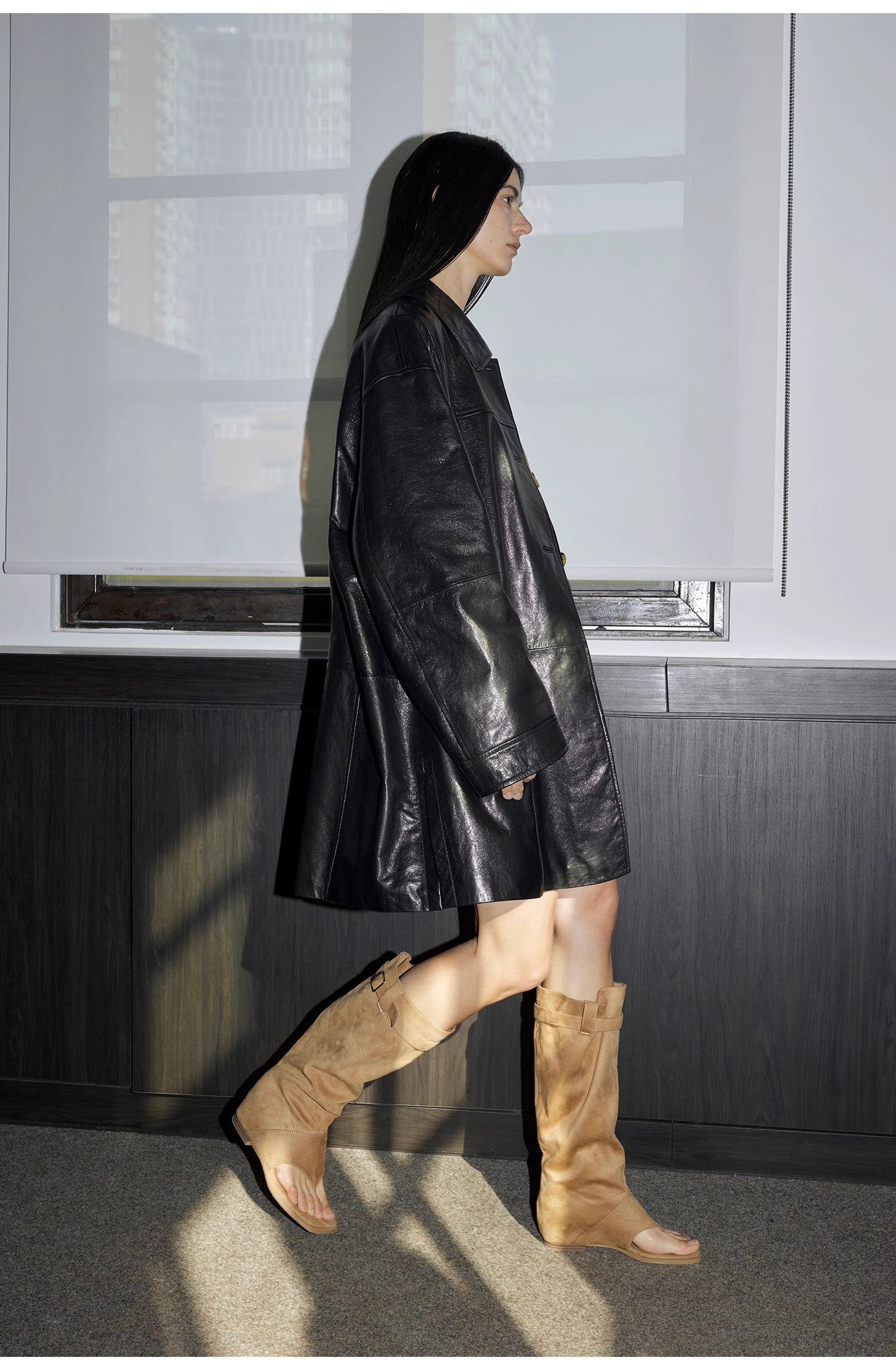 Limited Edition Waxed Goat Leather/Retro Casual Lapel Mid-Length Leather Jacket “Notting Hill Diary”