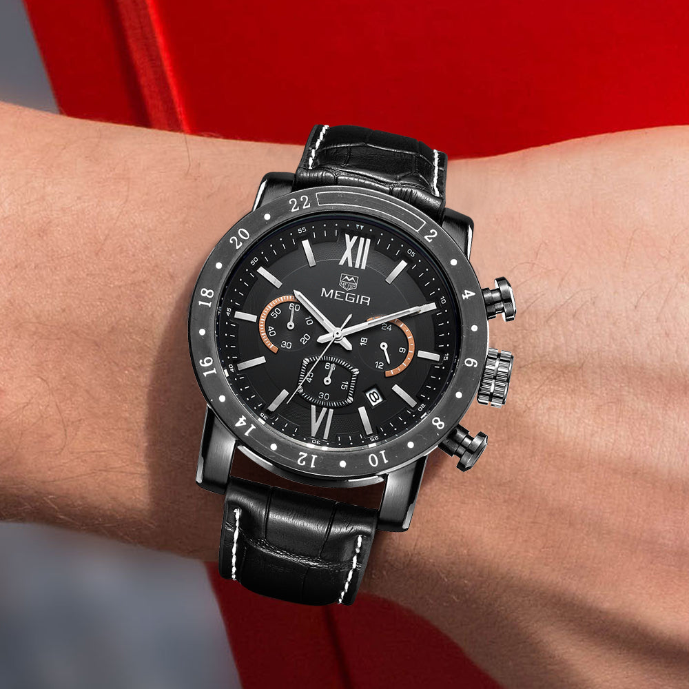MEGIR Luxury Men's Business Watches Chronograph Waterproof Stainless Steel Quartz