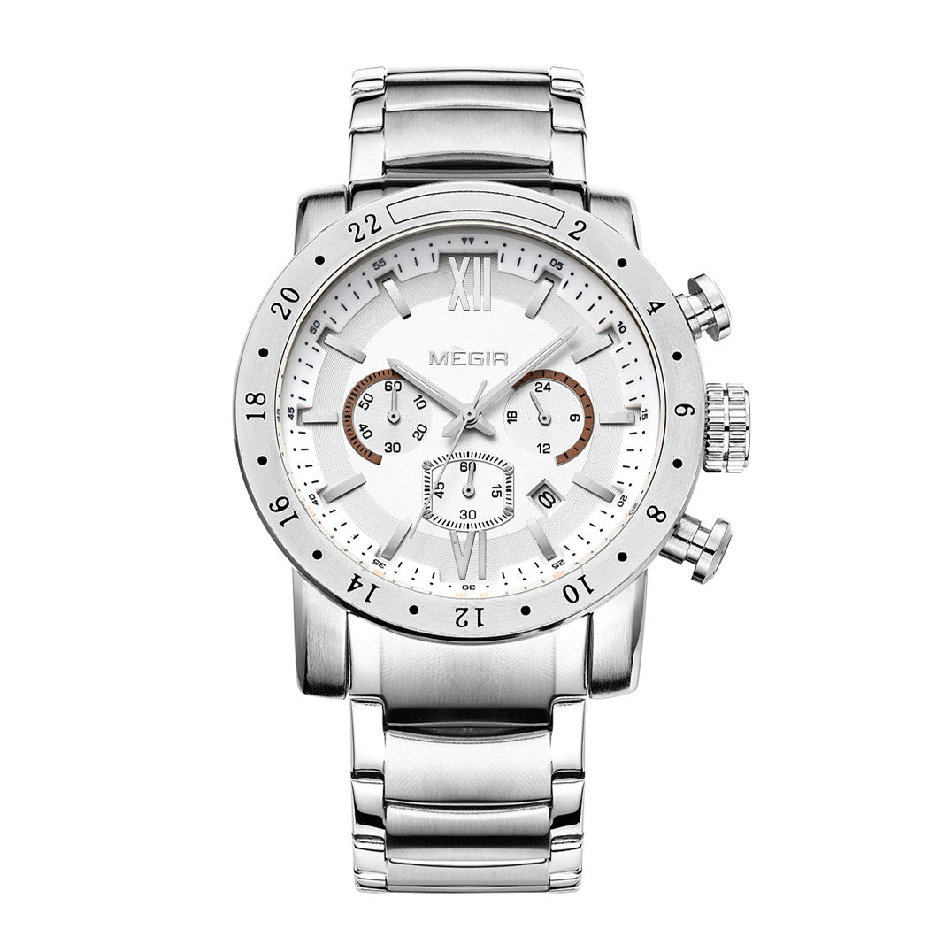 MEGIR Luxury Men's Business Watches Chronograph Waterproof Stainless Steel Quartz