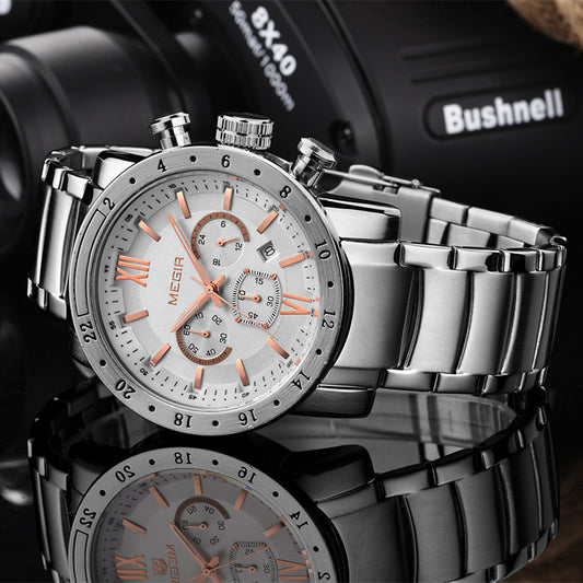 MEGIR Luxury Men's Business Watches Chronograph Waterproof Stainless Steel Quartz
