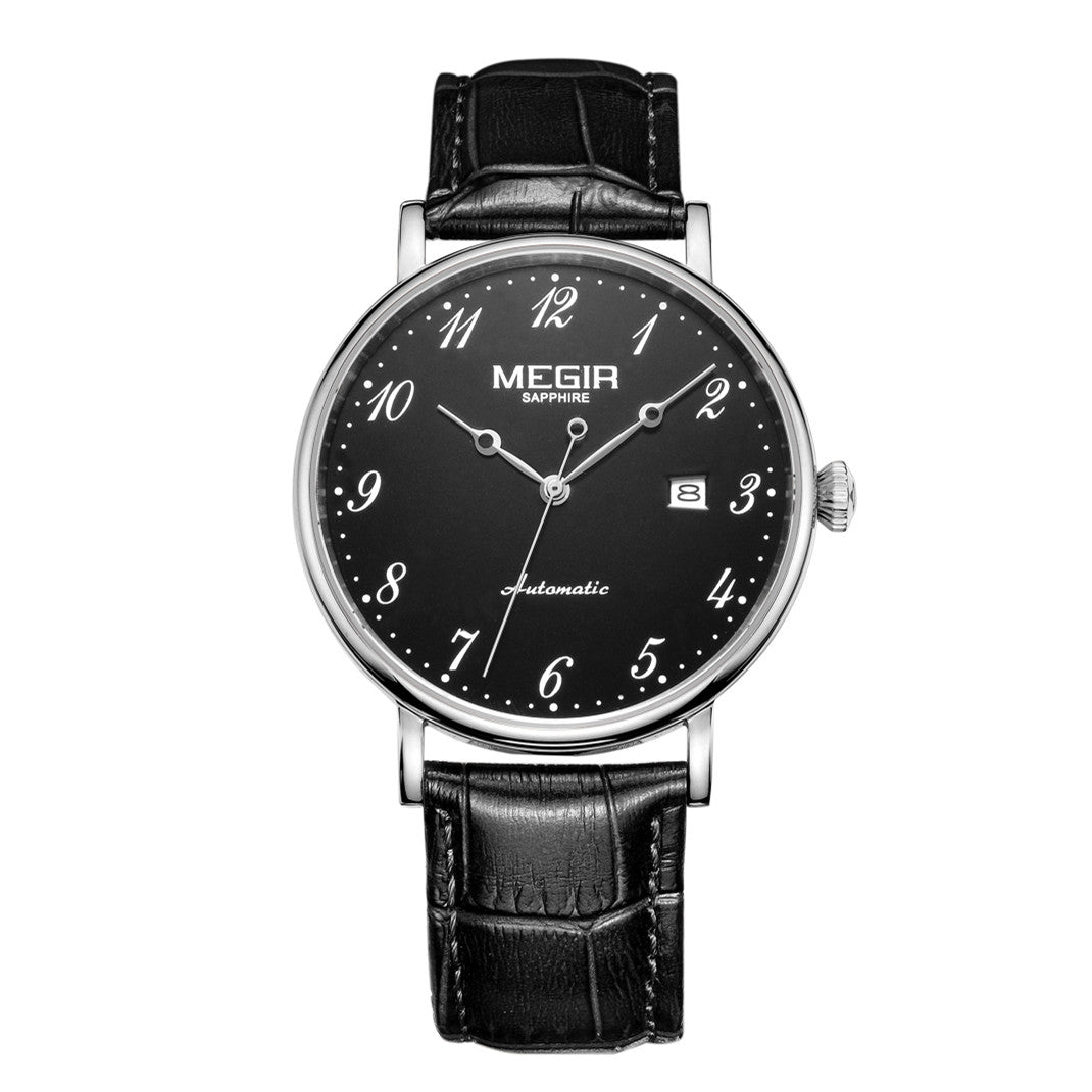 MEGIR Luxury Automatic Mechanical Watch for Men Large Dial Sapphire Leather Strap