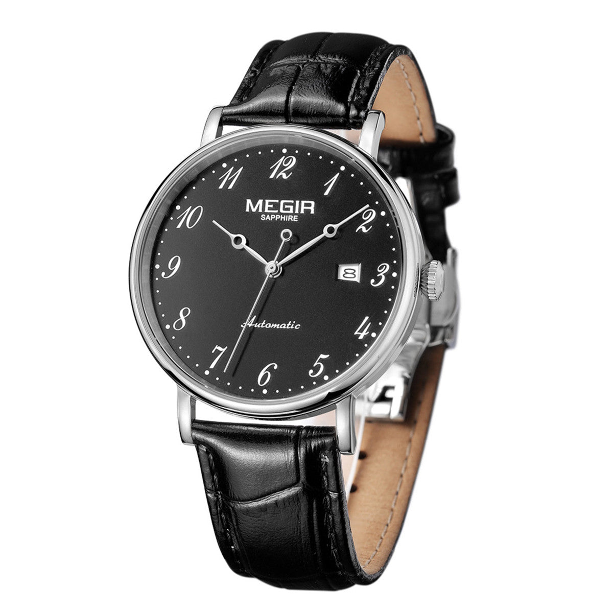 MEGIR Luxury Automatic Mechanical Watch for Men Large Dial Sapphire Leather Strap