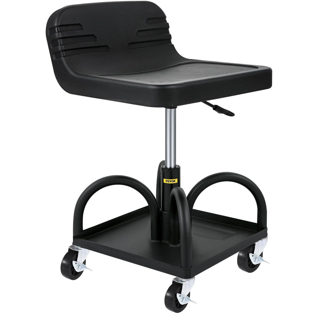 Rolling Garage Stool, 300LBS Capacity, Adjustable Height From 15.7 In To 20.5 In, Mechanic Seat With 360-degree Swivel Wheels And Tool Tray, For Workshop, Auto Repair Shop, Black