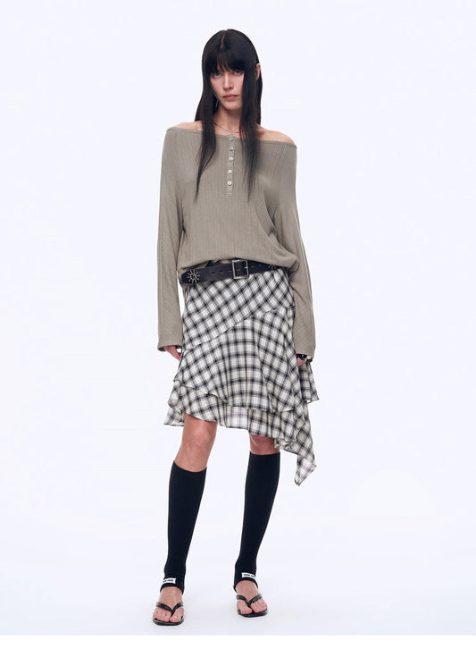 "Fashion Law" Casual One-shoulder Raglan Sleeve T-shirt Top