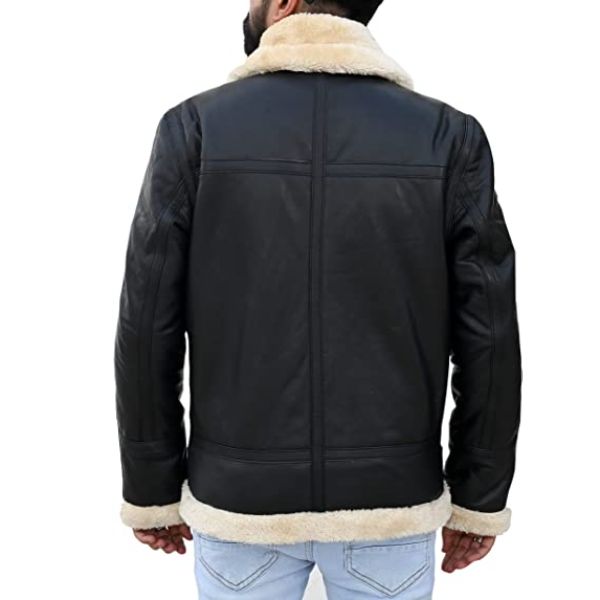 Premium Shearling Fur Leather Jacket Black