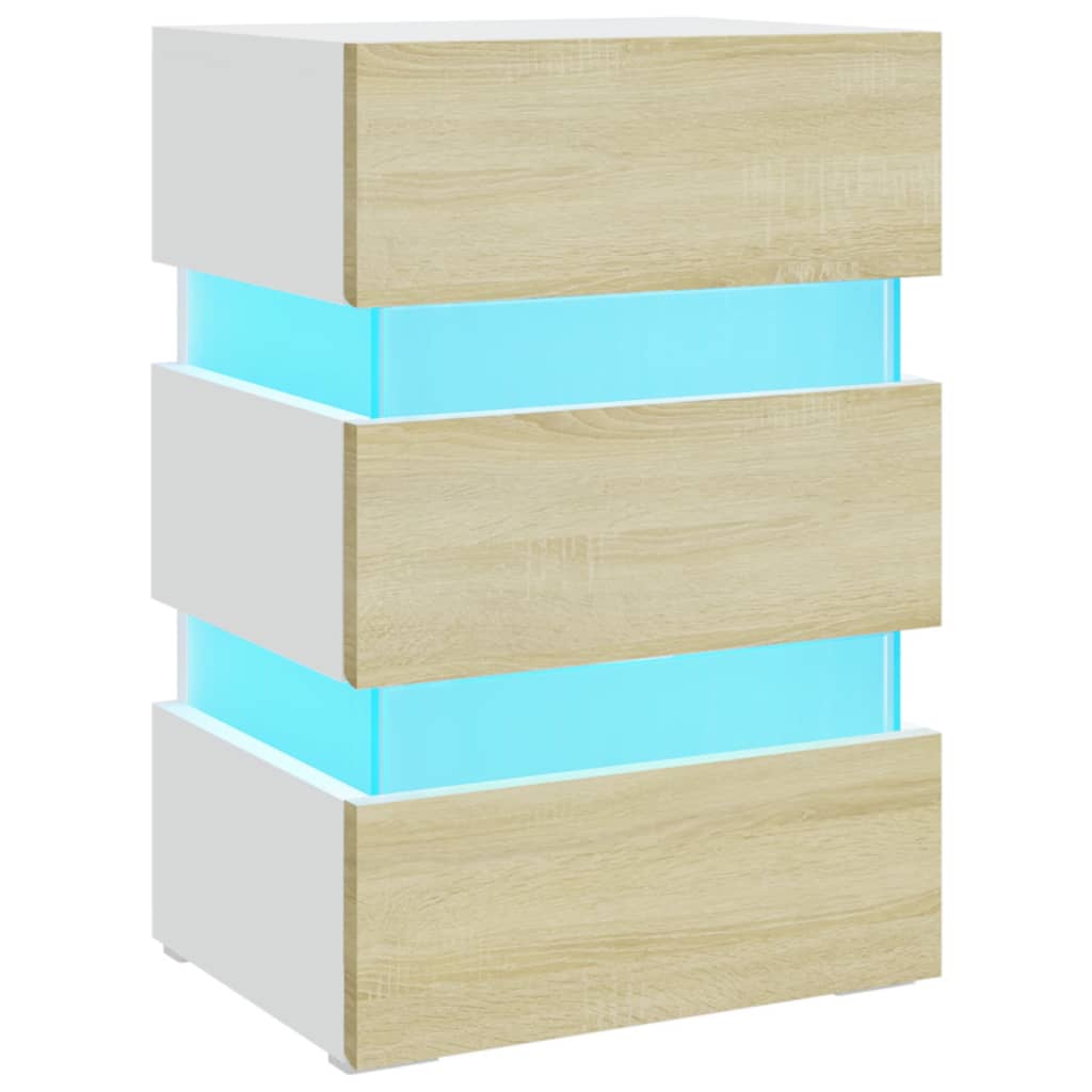 NNEVL LED Bedside Cabinet White and Sonoma Oak 45x35x67 cm Chipboard