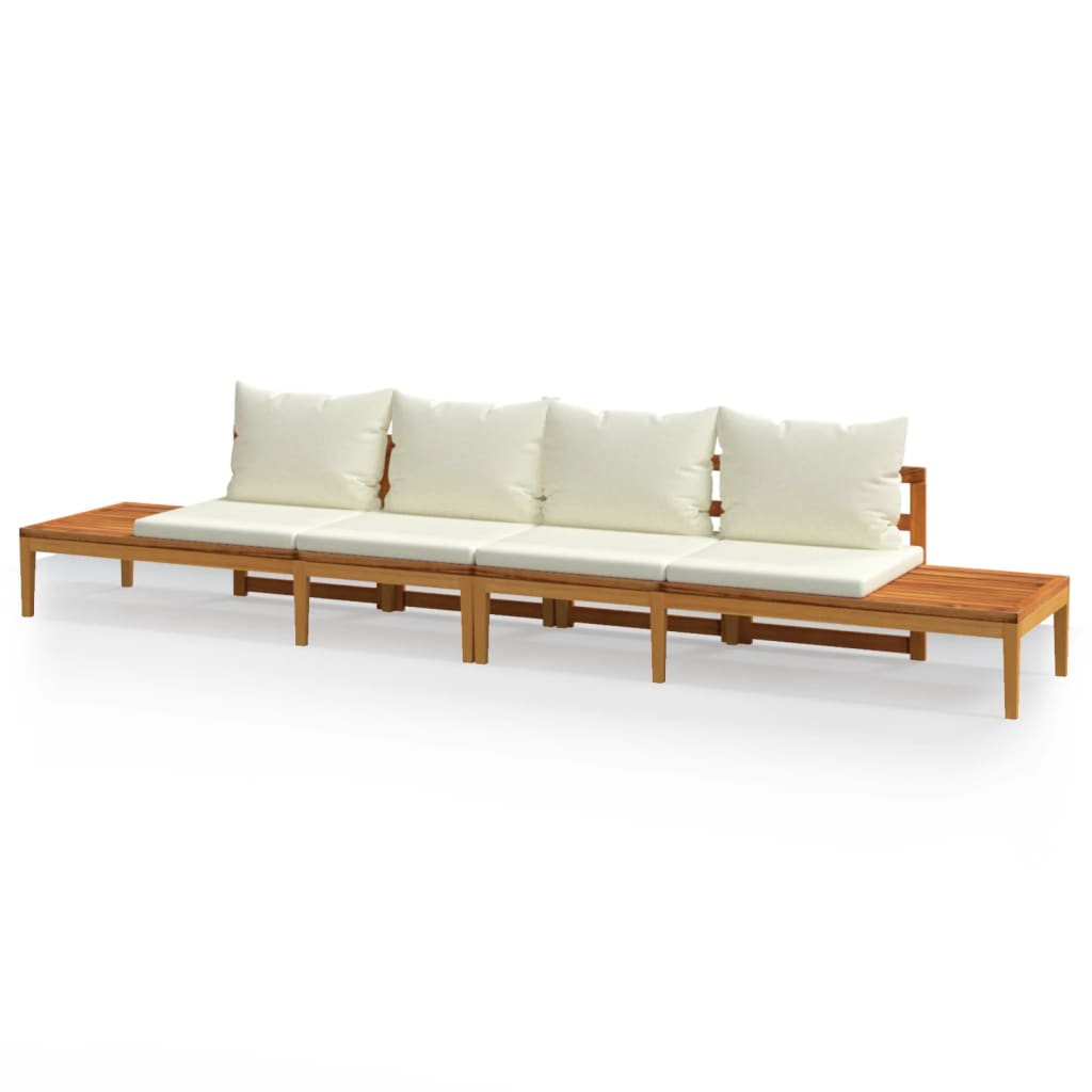 NNEVL Garden Benches with Cream White Cushions 2 pcs Acacia Wood