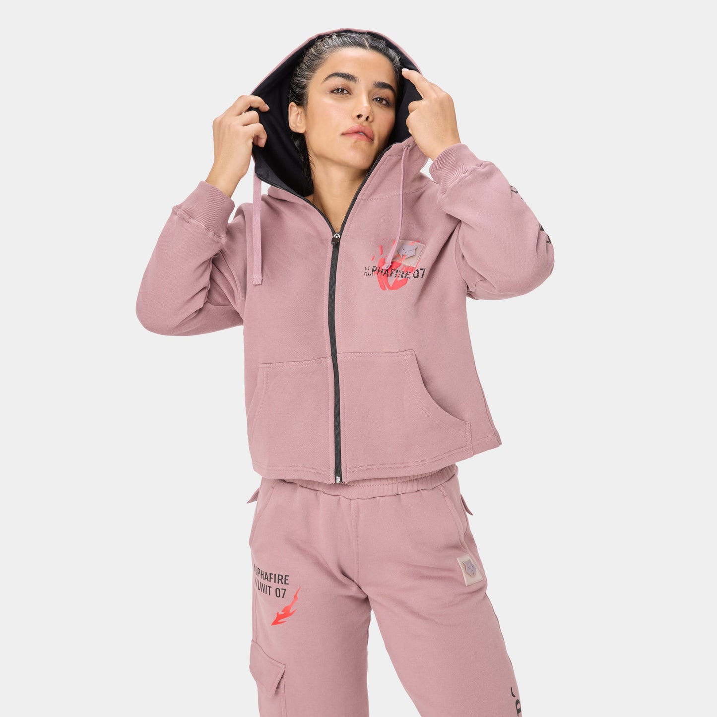 ALPHAFIRE CROP HOODIE — STORM ROSE