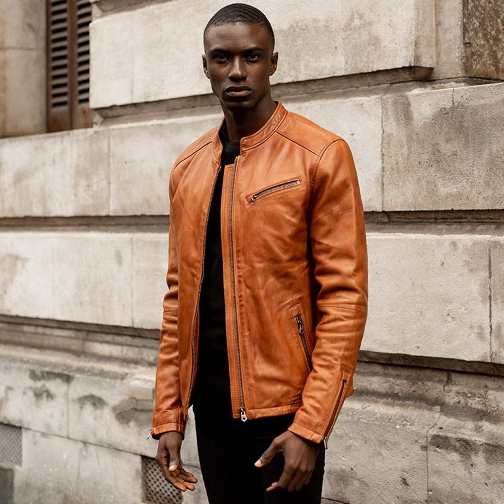 Burton Mandarin Collar Leather Jacket, Chestnut