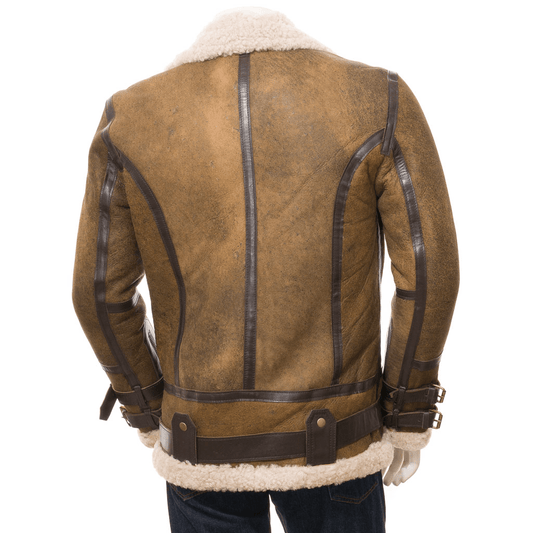 MENS TAN SHEEPSKIN SHEARLING JACKET FREMONT